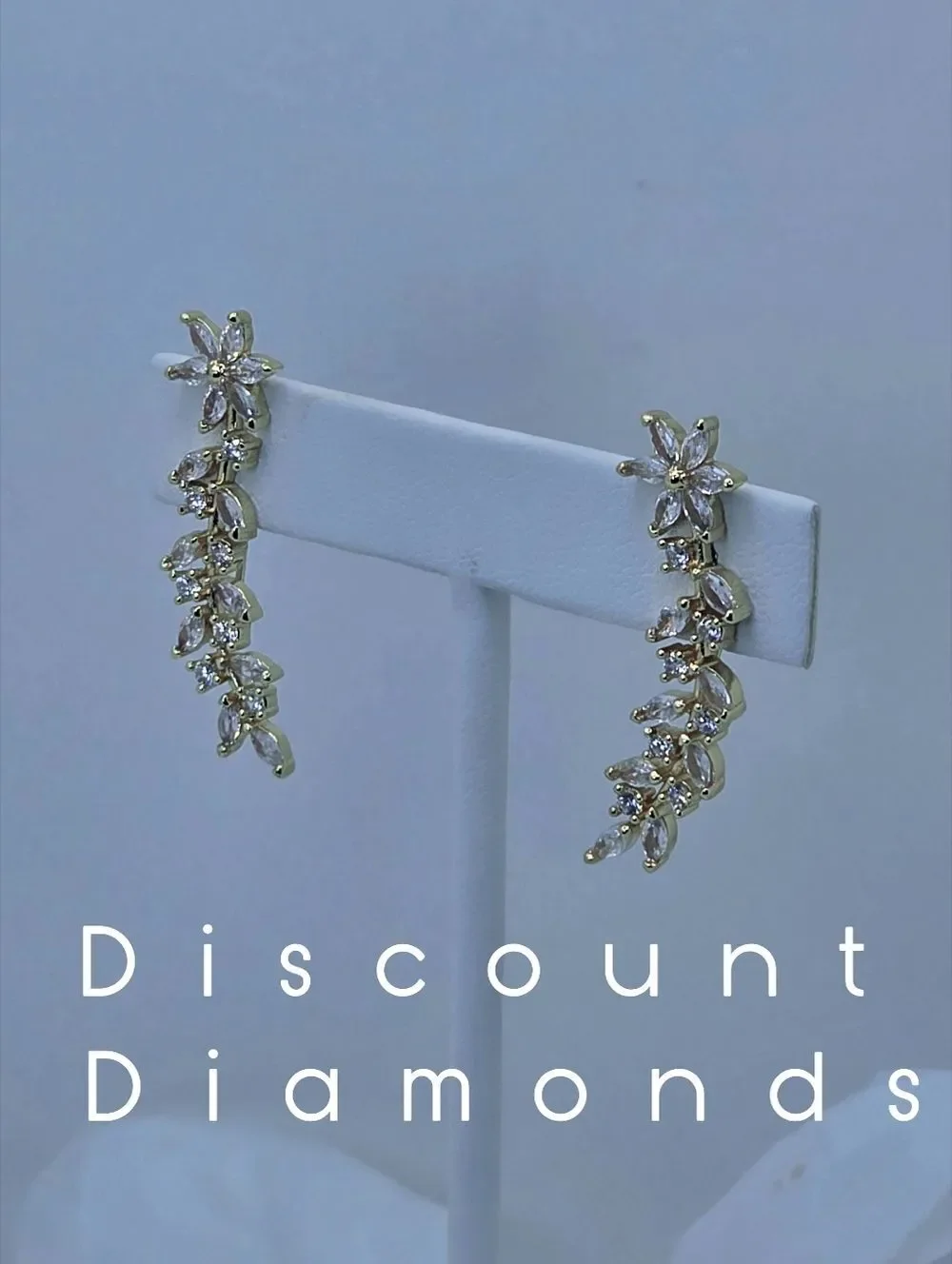 Clear White Moisanitte Ear Climber Earrings on 18K Yellow Gold over 925 Silver